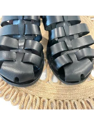 Ancient Greek Sandals Nestoras Sandals Black Leather Fisherman Size 40 thumbnail 8