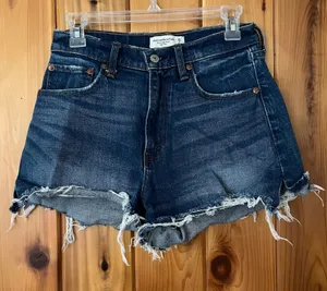 Abercrombie & Fitch Jean Shorts Cutoff Short Dark Wash High Rise Curve Love 2/26 thumbnail 1