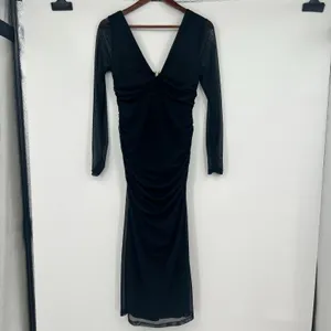 New Anthropologie Long Sleeve Deep V Hardware Midi Dress Black elegant small thumbnail 3