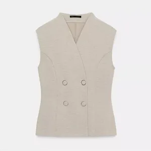 Zara NWT stone color Twill vest wrap double breasted thumbnail 5