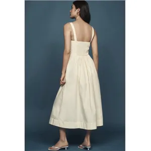 Anthropologie Yellow Drop Waist Ruched Midi Dress XL thumbnail 3