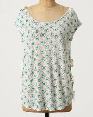 Anthropologie Pilcro White Green Printed Side Tie Short Sleeve Top thumbnail 7