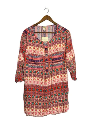 Anthro Fig & Flower Colorful Boho Festival Print Lightweight Tunic Dress thumbnail 2