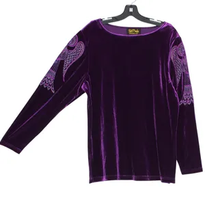 Vintage Bob Mackie Top Velvet Embroidered Angel Wearable Art Purple Stretch L thumbnail 2