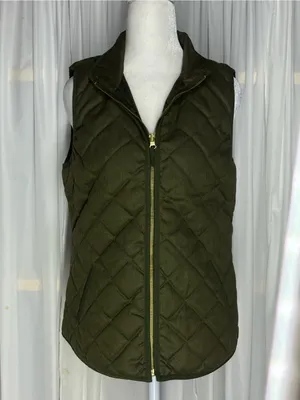 Old Navy Army Green Puffer Vest Women Size XS/TP Quilt Full Zip Pockets Preppy thumbnail 2