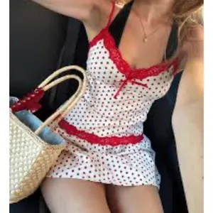PINK by Frankies Bikinis Frida Mini Dress red and white polka dot print Medium thumbnail 2