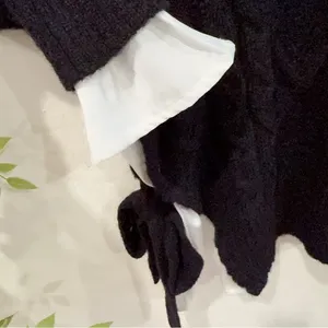 Jacquie The Label RENF Cable Knit Faux Layered Side Tie Black Sweater Pullover thumbnail 4