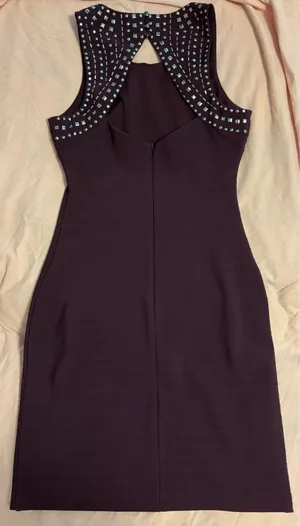 Guess Los Angeles Deep Plum Rhinestone Details Bodycon Dress Glam Date-night thumbnail 12
