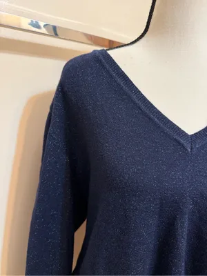 Sam Edelman | Navy Sparkle V-Neck Crop Sweater thumbnail 7