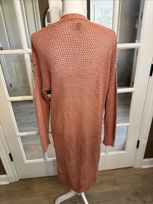 Universal Threads Crochet Lightweight Cotton Rust Long Cardigan BOHO COTTAGECORE thumbnail 8