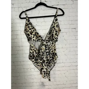 Aerie Leopard Print‎ Wrap One Piece Swimsuit V-Neck Cutout Side Tie Medium thumbnail 4