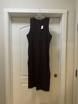 Banana Republic Dress Womens XL Brown Ribbed Knit Tank Scoop Neck Midi Casual thumbnail 2