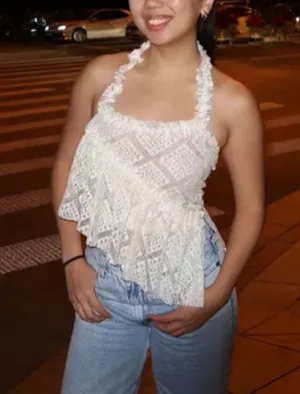 Halter Lace Asymmetrical Top White thumbnail 1