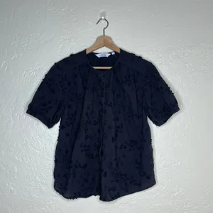 & Other Stories Black Floral Embroidered Puff Sleeve Oversized Blouse Top US 6 thumbnail 2