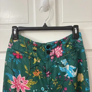 Maeve Anthropologie Wide Leg Pants 0 Green Floral Bird Print Boho Tropical thumbnail 4