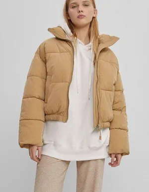 Bershka nwt camel puffer padded jacket thumbnail 1