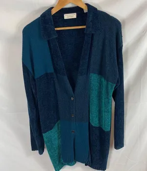 Lord & Taylor Patchwork Longline Cardigan Sweater size Large thumbnail 2