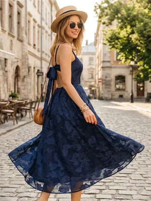 Rihoas Navy Jacquard Slip Maxi Dress Blue thumbnail 3