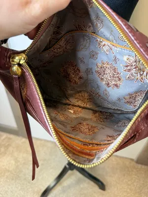 HOBO Birch Port Velvet Hide Crossbody Bag Pebbled Leather‎ Burgundy Maroon Red thumbnail 5