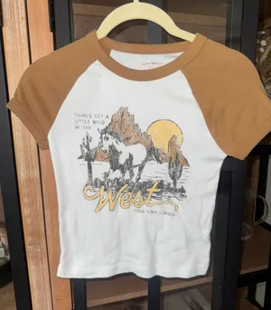 Wild West baby tee hold your horses short sleeve graphic contrast cropped tshirt thumbnail 1