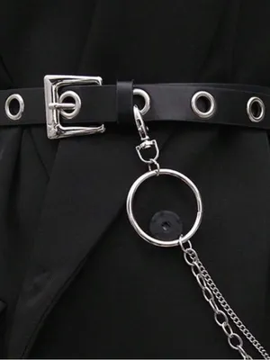 Black Grommet Belt with Silver Chain Accent New thumbnail 3