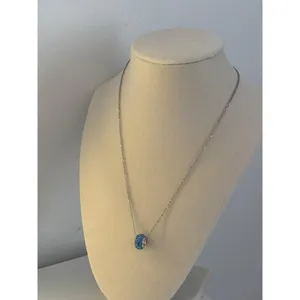 Blue Crystal Charm Necklace Silver Chain Dainty Minimal Pendant Gift thumbnail 5