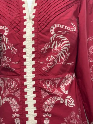 ANNA CATE Jenny Scarlet Embroidered Tiger Long Sleeve Dress 100% Cotton Size S thumbnail 6