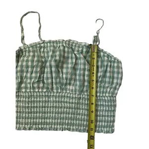 American Eagle Outfitters Medium Check Blue Crop Top Smocked NWT | 5-247 thumbnail 8
