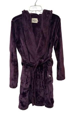 UGG Womens Purple Plush Hooded Robe Soft Fleece Belted Bathrobe Small thumbnail 1