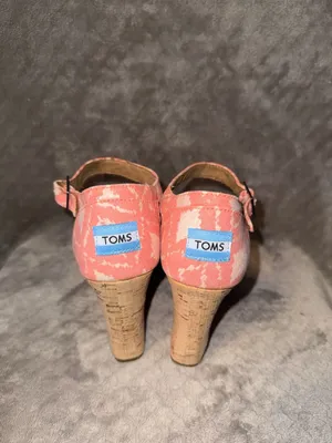 TOMS Women's Coral Patterned Cork Wedge Sandals Size 9M thumbnail 3