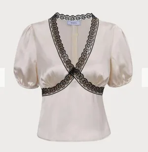 RIHOAS The Apricot V-Neck Lace Puff Sleeve Blouse 3 thumbnail 5