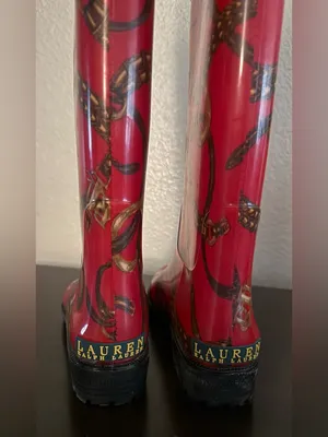 Lauren Ralph Lauren Rossalyn II Red Chain Print Rain Boots | Equestrian Style thumbnail 6