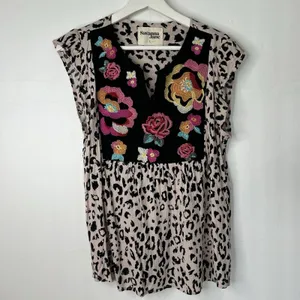 Savanna Jane Size L Blouse Leopard Print Embroidered Floral Top Boho Women's thumbnail 5