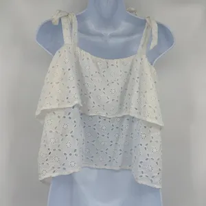 American Eagle Babydoll Eyelet Tank Womens Top Sz S White Boho Festival Cottage thumbnail 6