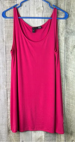 Eileen Fisher 100% Silk Size Medium Scoop Neck Extra Long Tank Top In Hot Pink thumbnail 1