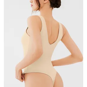 NWT REORIA Womens Beige Bodysuit Deep V Neck‎ Sleeveless Double Lined Large thumbnail 3
