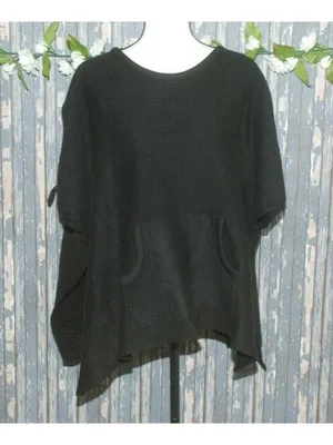 Madden NYC Black Poncho Style Sweater Oversized One Size Lagenlook Grunge Casual thumbnail 1