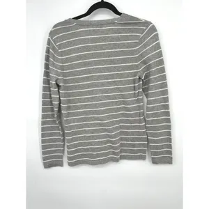 Tommy Hilfiger Sweater Womens Small Gray Striped V-Neck Pullover‎ Preppy Coastal thumbnail 4