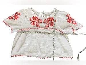 Old Navy Embroidered Crinkle Gauze Boho Peasant Top Orange Floral Scallop XL thumbnail 4
