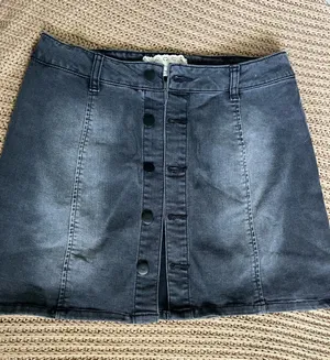 Altar'd State Black Washed Denim Button-Front Mini Skirt thumbnail 1