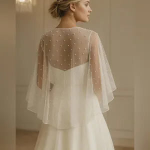 Etsy Ivory Bridal Pearl Cape Wedding Shawl thumbnail 2
