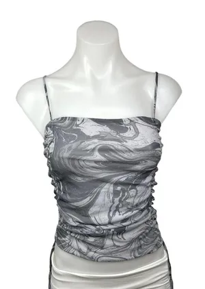 Gray Marble Ruched Cowl Neck Spaghetti Strap Top thumbnail 1