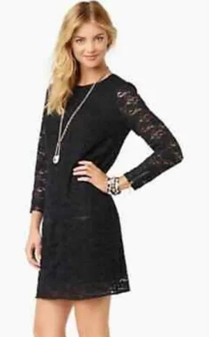 Juicy Couture Black Lace Long Sleeve Back Zip Sheath Dress‎ Womens Size Medium M thumbnail 1