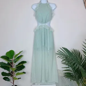 Bellevue Green Gingham Summer Gabby Halter Cutout Casual Dress Wedding Guest thumbnail 2