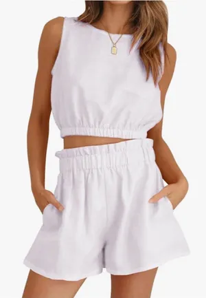 Fancyinn White Elastic Waist Women Shorts Bermudas Set thumbnail 1