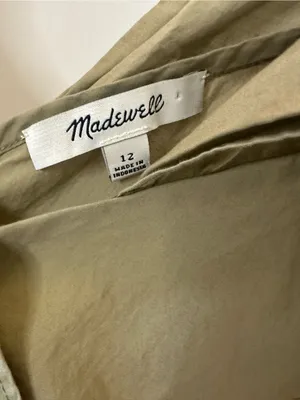 Madewell Cold-Shoulder Ruffle Sheath Dress V-Neck Crisp Cotton Khaki Size 12 thumbnail 2