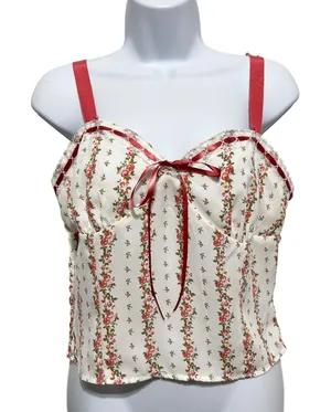 Sienna Sky Womens Corset Cami L Ivory Floral Ribbon Trim‎ Coquette Y2K Bustier thumbnail 1