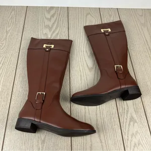 Karen Scott Deliee2 Tall Riding Boots 8M Cognac Brown Faux Leather $80 thumbnail 1