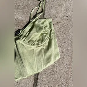 NWT Zara Bright Green Silk Corset Top‎ thumbnail 3