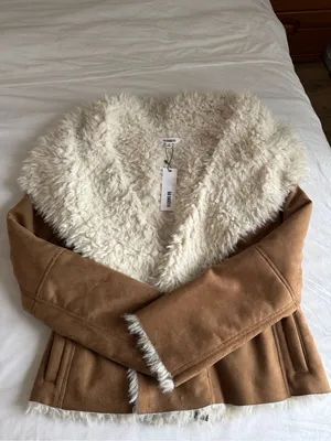 Suede and faux shearling fur Wrap long sleeve jacket BB Dakota NWT Small Tan thumbnail 7